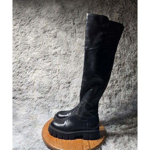 G By Guess Grunge Y2K Leather Women 8.5 Black Over The Knee Platform Block Boot - Picture 1 of 9